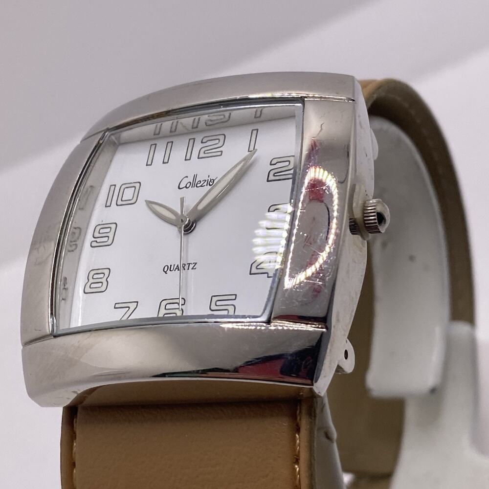 Collezio Womens Brown Leather Silver Tanks Watch New Batteey